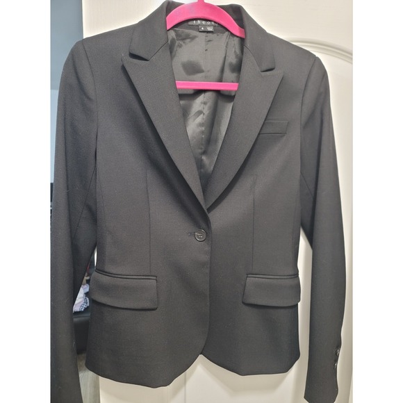 Theory Jackets & Blazers - Theory Women's Gabe Black One Button Blazer Jacket Stretch Wool Size 4